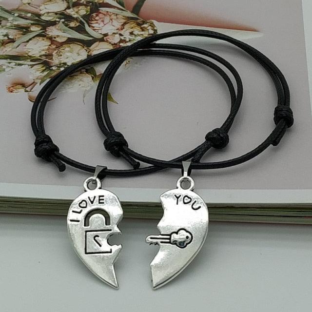 2 pcs Set Couple Trendy Bracelet For Friend Lock Key Design Black Color Rope Couple Bracelets For Women Men Attraction Matching Bracelet Gifts For Boyfriend Girlfriend Best Friend Eternal Love Charms Adjustable Jewelry