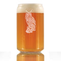 Great Horned Owl Engraved Beer Can Glass Owl Decor and Bird Lover Gifts Beer Can Shaped Pint Glass - 16oz