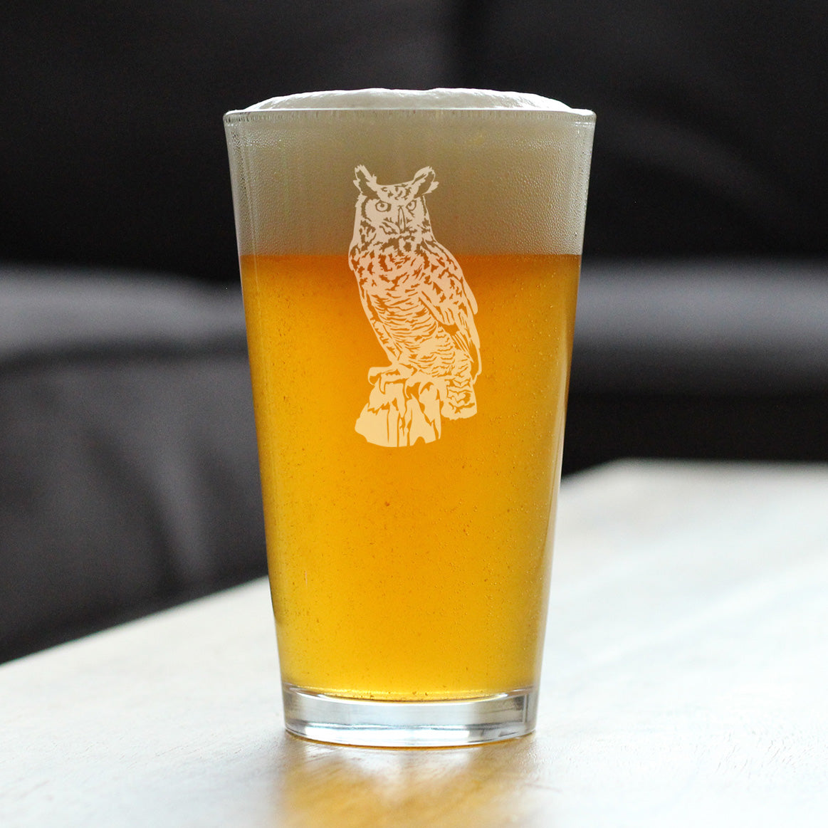 Great Horned Owl Engraved Pint Glass Owl Decor and Bird Lover Gifts High Quality Pint Glasses for Beer - 16oz