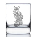 Great Horned Owl Engraved Rocks Glass Owl Decor and Bird Lover Gifts Weighted Whiskey Glasses - 10.25 oz