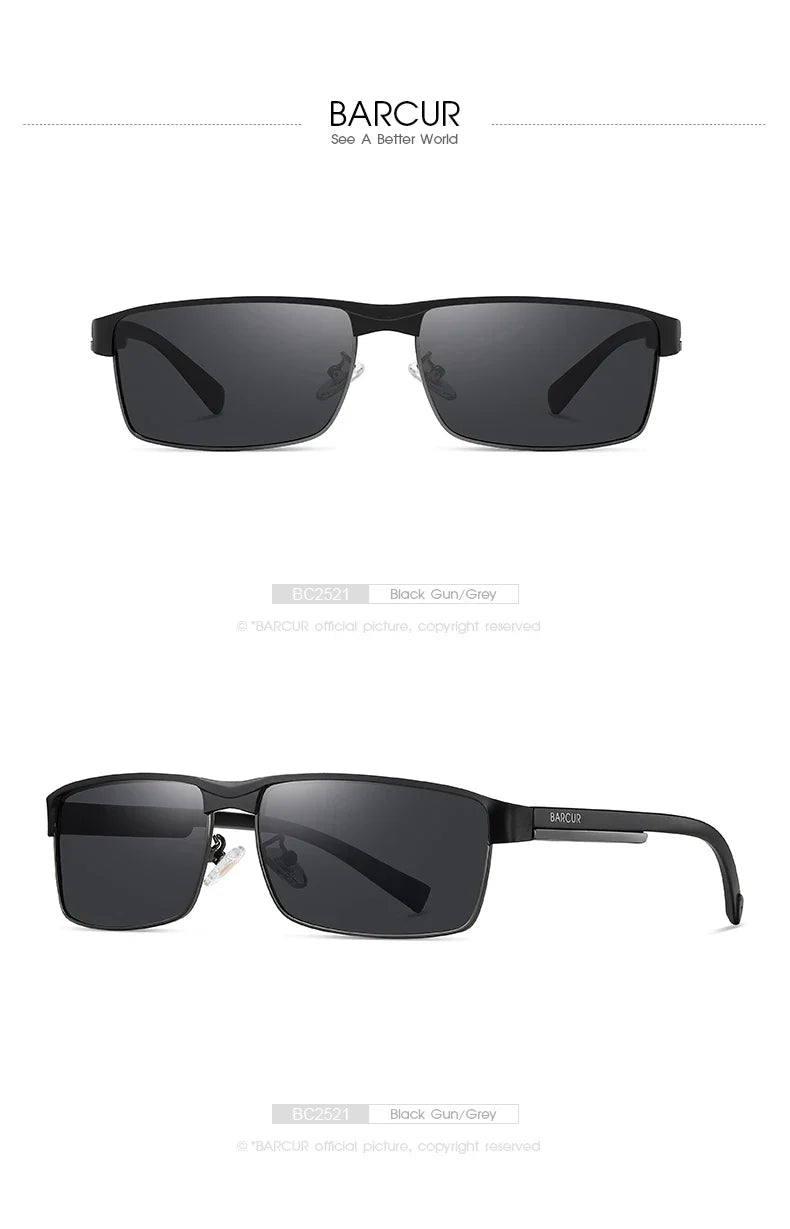 BARCUR Sunglasses Men’s Original Rectangle Fashionable Business Sunglasses – Polarized UV400 Protection for Driving Hiking Sports and Casual Wear – Trendy Fashion Shades Oculos De Sol with Anti-Reflective TAC Lenses