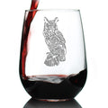 Great Horned Owl Engraved Stemless Wine Glass Owl Decor and Bird Lover Gifts Large Wine Glasses - 17 oz