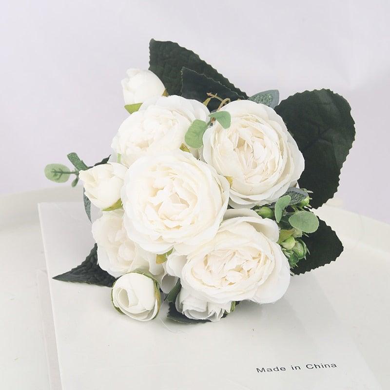 Artificial Flowers 1 Bouquet 9 heads Peony Tea Rose Autumn Silk Fake Flowers For Living Room Home Garden Wedding Decoration Artificial Silk Fake Flowers Rose Floral Decor Bouquet