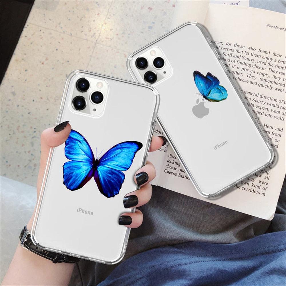 Butterfly Soft Clear Protection Case For iPhone Soft Cover For iPhone 11 12 13 14 Pro Max Mini Crystal Clear Cute Shockproof Slim Fit Bumper Protective Cover Colorful Butterfly Design Case For Girls