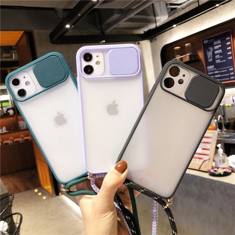 Camera Lens Protection Candy Color Phone Case  For iPhone 14 13 12 11 Pro Necklace With Long Rope Lanyard Cover Camera Lens Protector Translucent Soft Edges Colorful Transparent iphone Cover