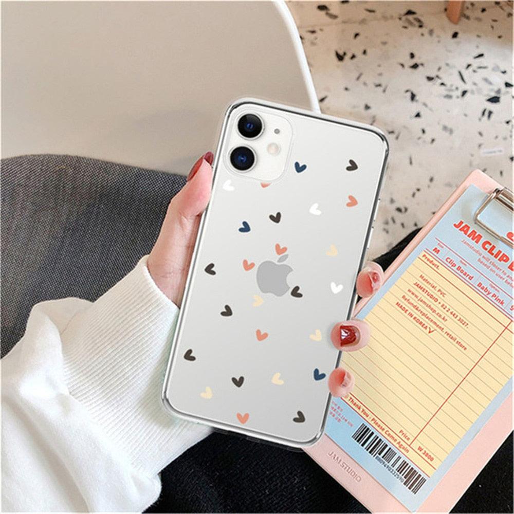 Candy Color Cute Love Heart Phone Case For Iphone 13 12 11 Pro Max Soft Silicon Purple White Silicone Case With Little Heart Pattern Slim Shockproof Protective  Back Cover