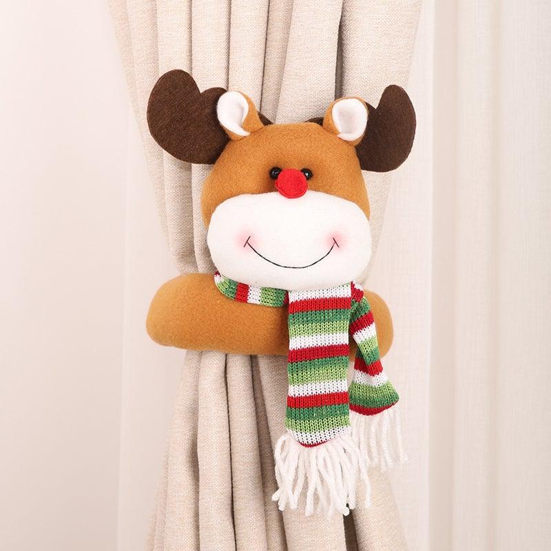 Christmas Curtain Buckle Tieback Flannel Door Curtain Home DecorateChristmas Trees New Year Snowmen Window Decorations Curtain Holdback Fastener Clamp Wine Bottle Topper Hugger Holder Snowman Christmas Ornaments Home Decor