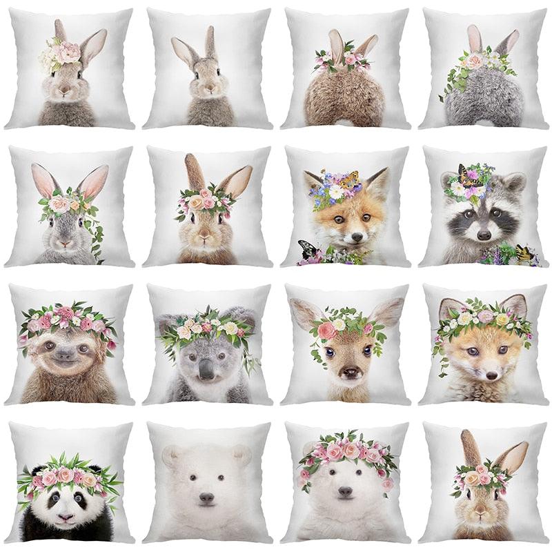 Cute Decorative Pillow Case Cover Grey Rabbit Isolated On A White Background Bunny Tail Back Soft Linen Pillow Case For Decorative Bedroom Case Cushion Covers Home Throw Pillows Flower Pillow Case Rabbit Sofa Animal Cushion Cover 45X45CM