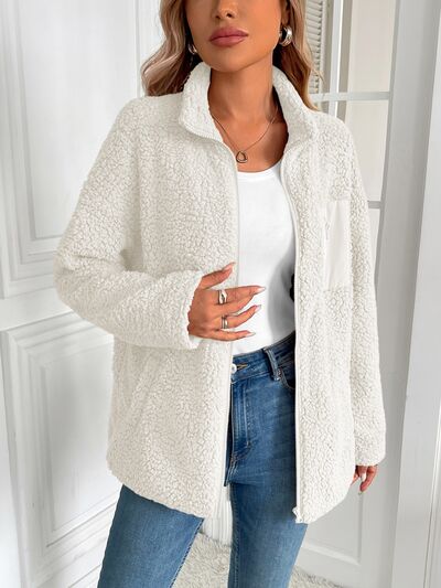Winter Warm Zip Up Long Sleeve Jacket Fuzzy Cozy & Stylish Jacket Cold-Weather Essential Outdoor Jacket