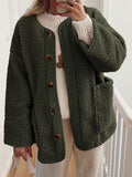 Modern Cozy Women Luxuriously Cozy Contrast Button Up Sherpa Jacket with Pockets For Fall & Winter