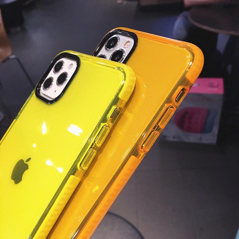 Fluorescent Color Shockproof Phone Case For iPhone 13 Pro Max 12 Mini 11 Transparent Soft Silicone Cover Transparent Case Glow In Dark Phone Case Luxury Square Case Cover For iPhone