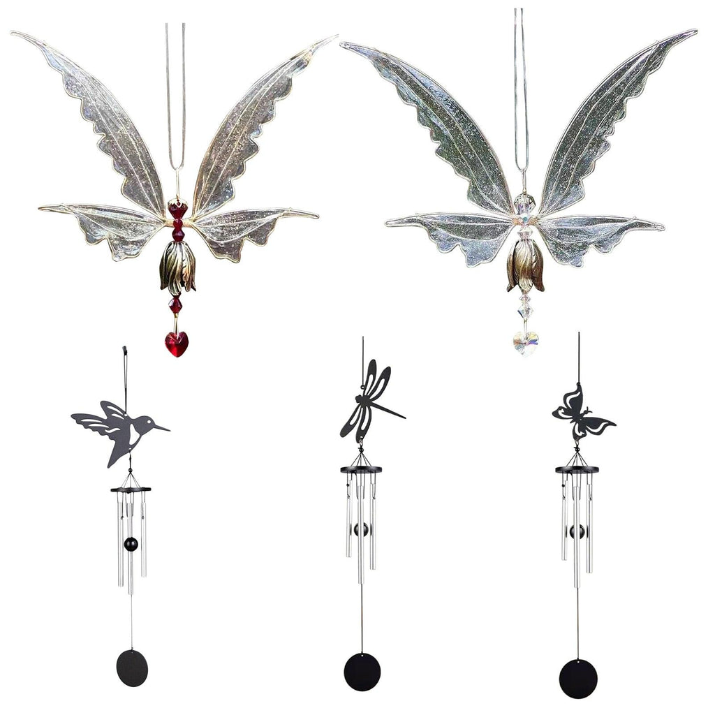 Memorial Butterfly Wind Chimes Angel  Wings Flying Bird Wind Chimes Garden Art Wings Wind Chime Patio Hummingbird Wind Chime Garden Hanging Decoration Outdoor Large Chimes For Patio  Porch Yard Black