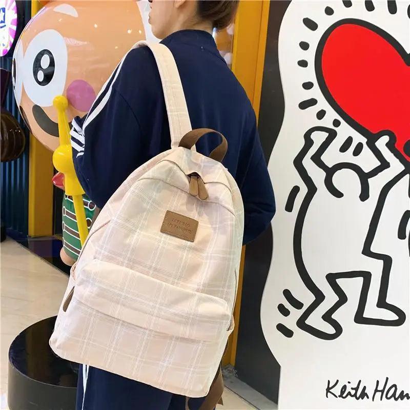 New Casual School Bag For Women And Girls Stylish Backpack Striped Book Packbags for Teenage