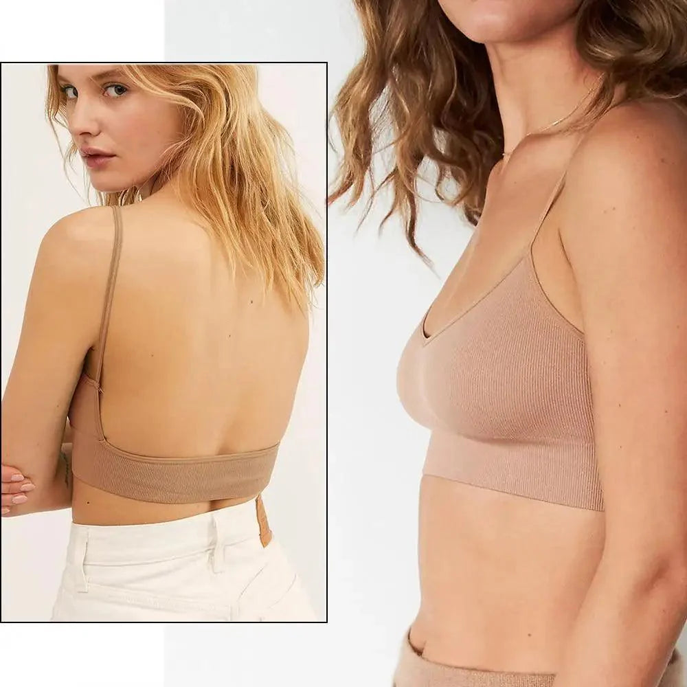 New Trendy Open Back Bra Seamless Brassiere, Comfortable Top Women Wire free Low Back Underwear No Pad Unlined Backless Bra