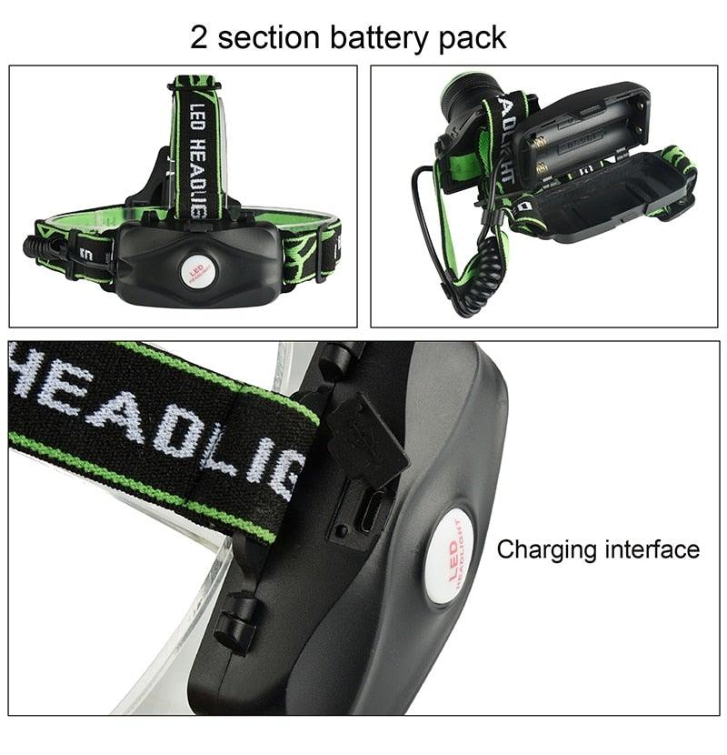 Rechargeable Adjustable 10000LM Led Headlamp Micro USB Charger Flashlight Head Lamp Portable Light Torch Flashlight For Night Work Camping Hiking  Walking