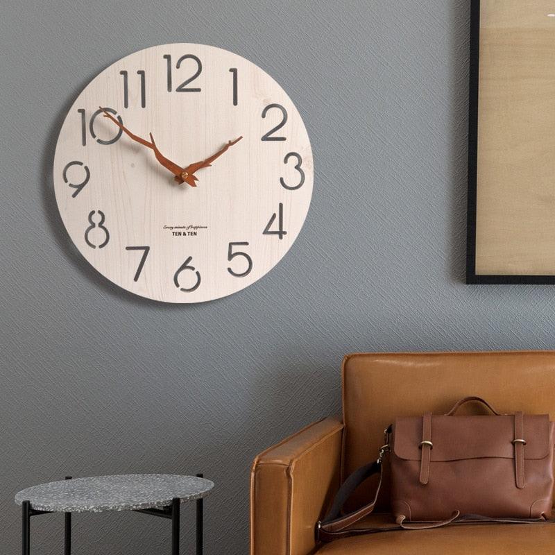 Wooden 3D Wall Clock Modern Design Nordic Room Decoration Kitchen Clock Art Hollow Wall Watch Home Decor Children's Room Decoration Kitchen Clock Art Hollow Wall Watch Home Decor 12 Inch